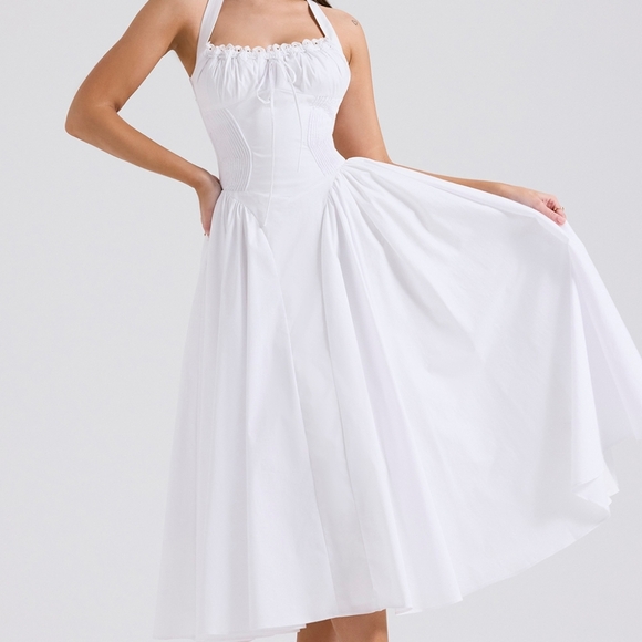 HOUSE OF CB Adabella White Cotton Halter Sundress - Picture 7 of 11